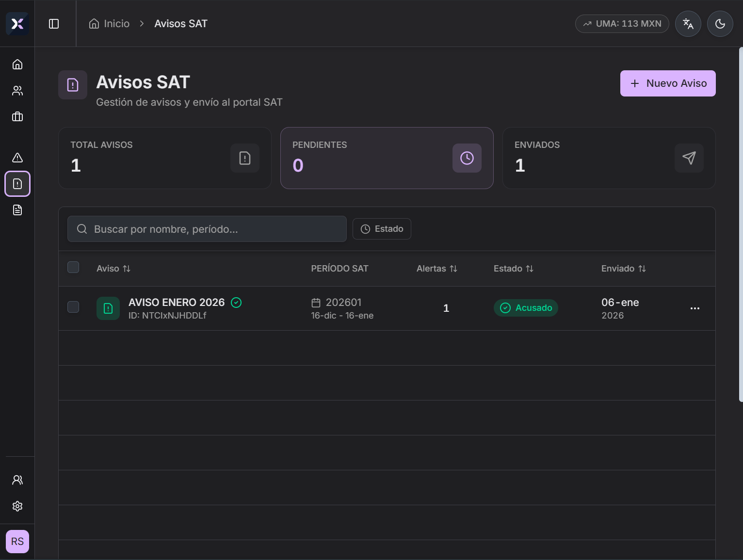 Gestión de Avisos SAT